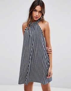 Свободное платье в полоску с горловиной-халтер ASOS - Мульти