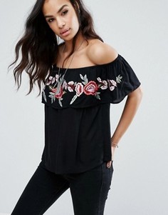 Топ с открытыми плечами и вышивкой Boohoo - Черный