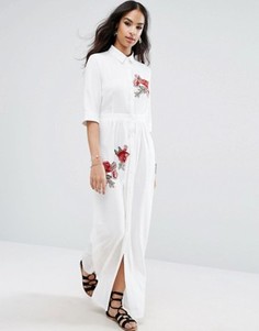 Платье-рубашка макси с вышивкой Boohoo - Белый