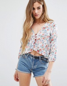 Топ с рукавами 3/4, баской и цветочным принтом Motel - Белый
