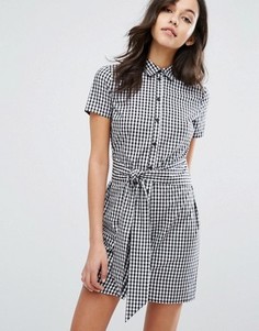 Платье-рубашка в клеточку с завязкой спереди Miss Selfridge - Мульти