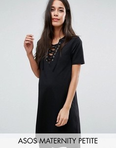 Платье-футболка со шнуровкой спереди ASOS Maternity PETITE - Черный