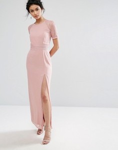 Платье макси с кружевной отделкой на рукавах и спине Elise Ryan - Розовый