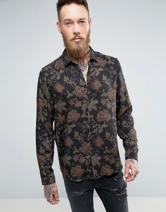 Вискозная рубашка классического кроя с цветочным принтом ASOS - Черный