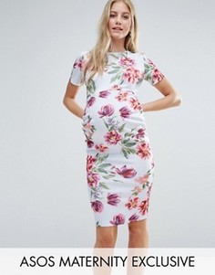 Облегающее платье с круглым вырезом и цветочным принтом ASOS Maternity - Мульти