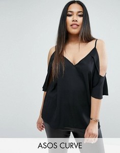 Топ с открытыми плечами и рукавами-бабочками ASOS CURVE - Черный