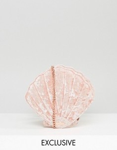Эксклюзивная розовая сумка через плечо из мятого бархата в виде ракушки Skinnydip - Розовый