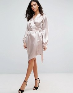 Атласное платье-рубашка с длинными рукавами Jessica Wright - Розовый