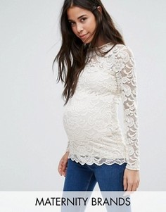 Кружевной топ с длинными рукавами Mamalicious - Кремовый Mama.Licious