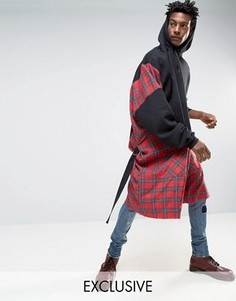 Oversize-худи с контрастными вставками в клетку тартан Reclaimed Vintage - Черный