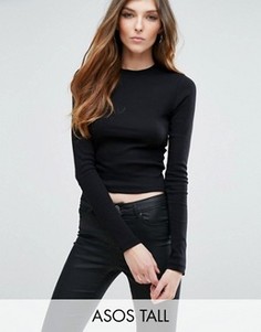 Кроп-топ в рубчик с длинными рукавами ASOS TALL - Черный