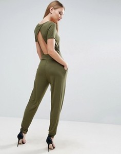 Трикотажный комбинезон с запахом и короткими рукавами ASOS - Зеленый