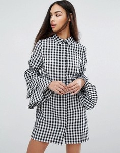 Платье-рубашка в клетку с ярусными рукавами Missguided - Мульти