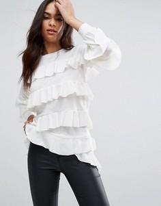 Трикотажный топ с оборками Boohoo - Кремовый