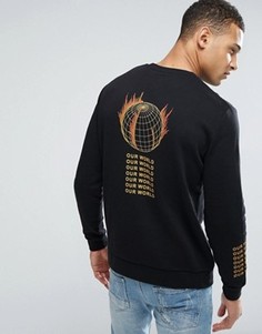Свитшот с принтом на спине и рукавах ASOS - Черный