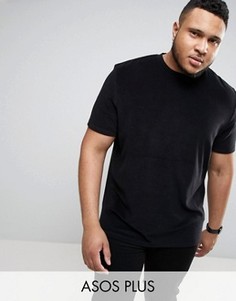 Черная длинная футболка из махровой ткани ASOS PLUS - Черный