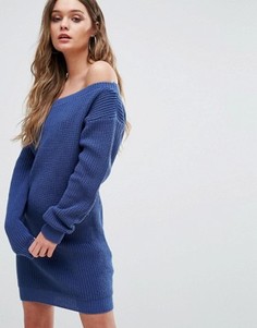 Платье-джемпер с открытыми плечами Boohoo - Синий