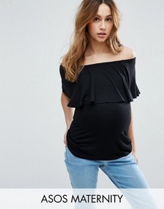 Топ с оборками и вырезом лодочкой ASOS Maternity - Черный