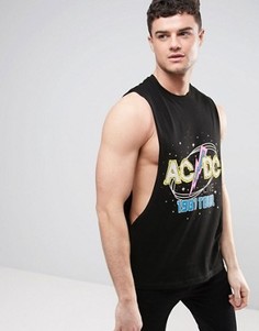 Футболка без рукавов с углубленной проймой и принтом ACDC ASOS - Черный