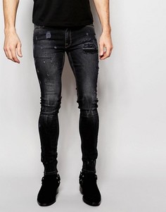 Супероблегающие джинсы с потертостями ASOS - Черный