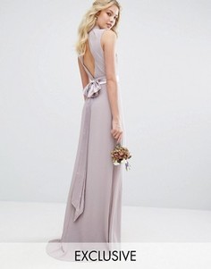 Платье макси с высокой горловиной и бантиком сзади TFNC WEDDING - Серый