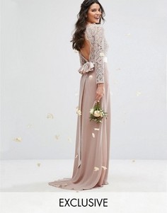 Кружевное платье макси с бантом сзади TFNC WEDDING - Розовый