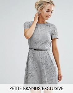 Короткое приталенное платье из кружева кроше Little Mistress Petite - Зеленый