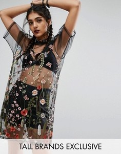 Сетчатое oversize-платье с вышивкой Jaded London Tall - Черный
