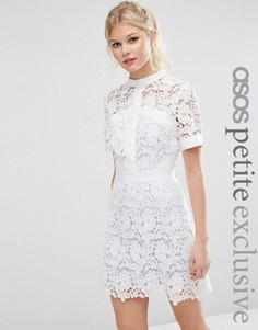 Короткое приталенное платье с контрастной подкладкой ASOS PETITE - Белый