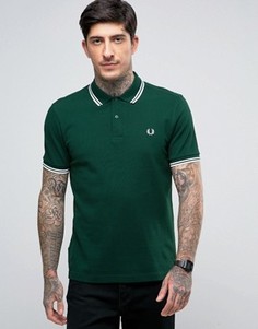 Футболка-поло узкого кроя из пике с двойным кантом Fred Perry - Зеленый