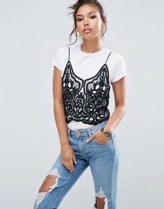 Топ из плотного кружева на бретельках с глубоким вырезом ASOS - Черный