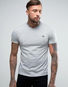 Серая меланжевая футболка с V-образным вырезом и логотипом Fred Perry - Серый