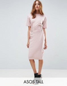 Платье-футболка миди с отделкой в стиле корсета ASOS TALL - Розовый