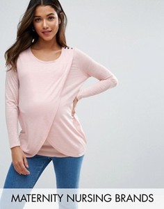 Футболка с длинными рукавами и запахом New Look Maternity - Розовый