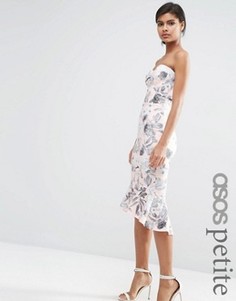 Розово-серое платье‑бандо миди с цветочным принтом ASOS PETITE - Розовый