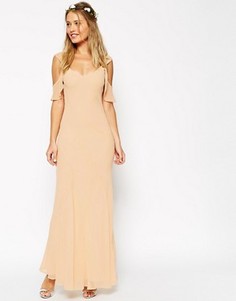 Скроенное по косой платье макси с оборками на рукавах ASOS WEDDING - Кремовый