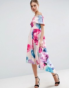 Платье макси с вырезом лодочкой и цветочным принтом ASOS - Мульти