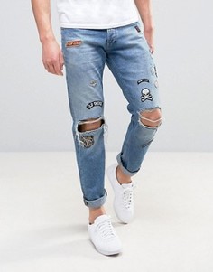Светло-синие прямые джинсы с нашивками Jack &amp; Jones Intelligence - Синий