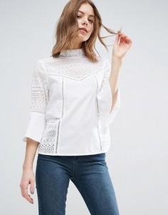 Хлопковая блузка с кружевными вставками ASOS Victoriana - Белый