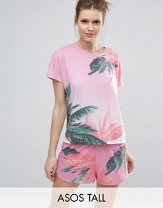 Пижамный комплект с футболкой и шортами с пальмовым принтом ASOS TALL - Мульти