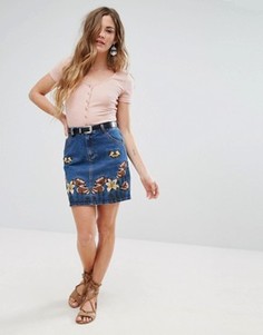 Джинсовая юбка с вышивкой Glamorous - Синий