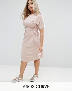 Платье-футболка миди с отделкой под корсет ASOS CURVE - Бежевый