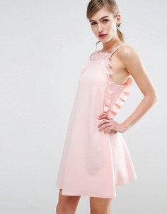 Платье-трапеция мини с оборками на лифе ASOS - Розовый