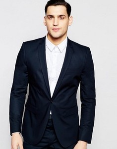 Темно-синий поплиновый пиджак скинни ASOS - Темно-синий