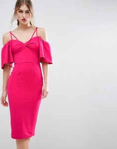 Платье миди с перекрученным дизайном спереди ASOS - Розовый