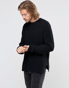 Серый джемпер из синельной пряжи с разрезами у кромки ASOS - Черный