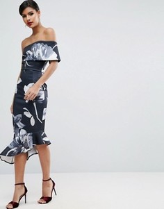 Асимметричное платье миди на одно плечо с цветочным принтом ASOS - Мульти