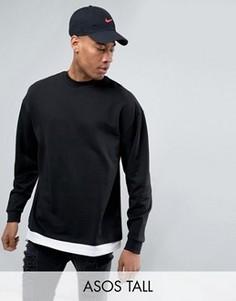 Oversize-свитшот с эффектом футболки внизу ASOS TALL - Черный