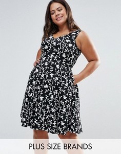 Короткое приталенное платье с цветочным принтом Closet Plus - Черный