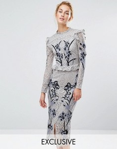 Кружевное платье миди с вышивкой Hope &amp; Ivy - Серый